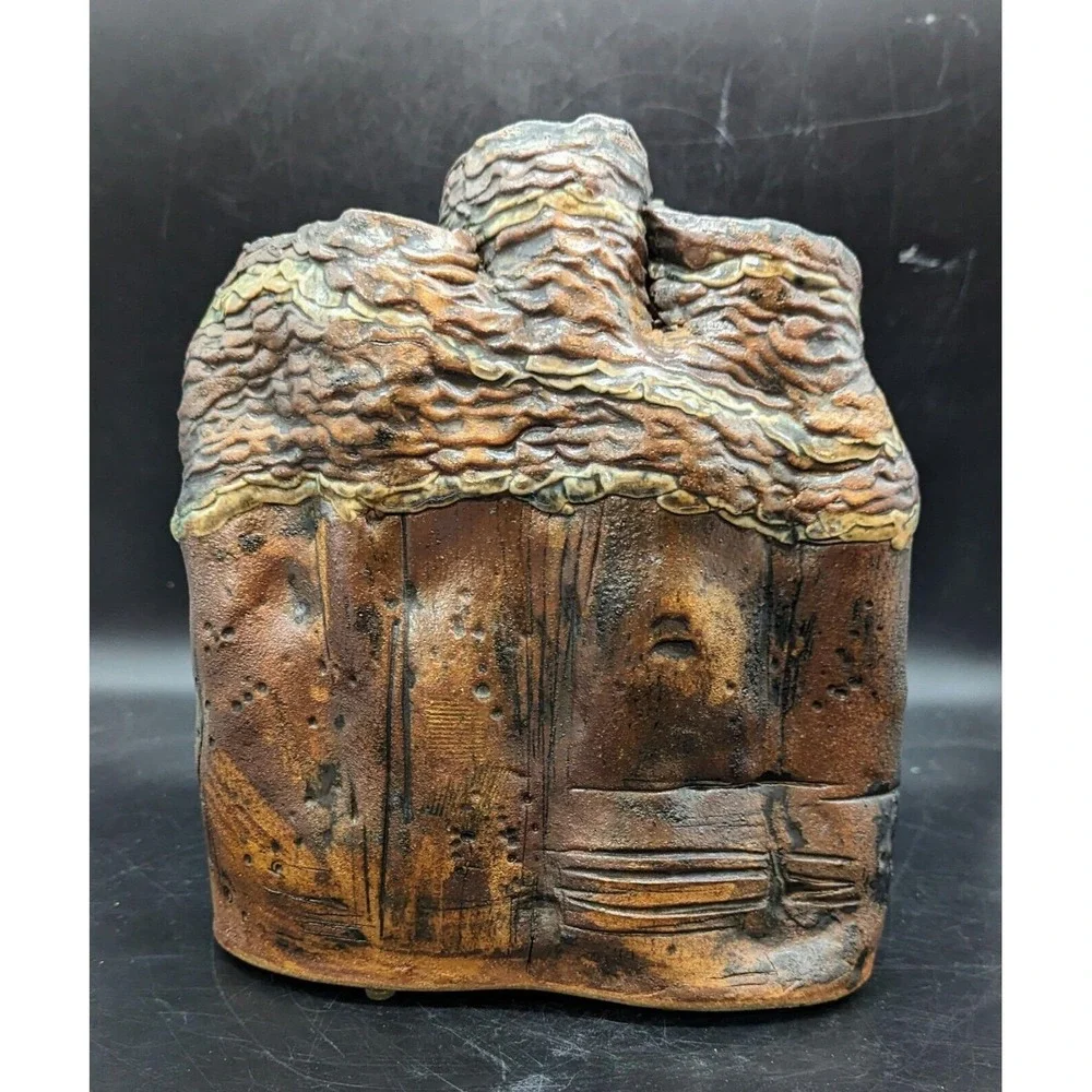 Vintage Studio Art Pottery 3 Compartment Brown Vase Signed DLP 9.75